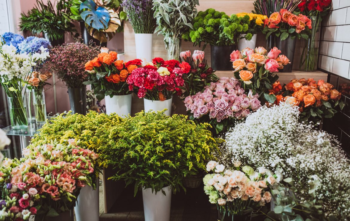 Flowers in a floral shop, different types